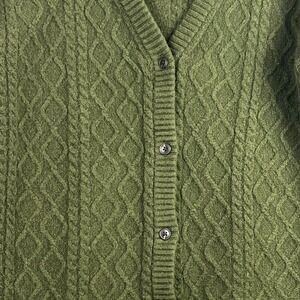Talbots M Wool Alpaca Cable Knit Thick Olive Green Button Women Cardigan Sweater